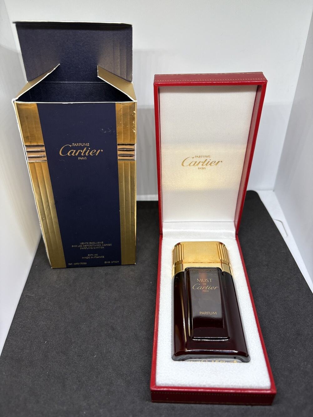 Vintage MUST DE CARTIER Paris PURE PARFUM 30 ml 1 oz LEATHER Red Case Old Stock*